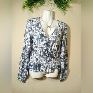 Japna Blue Wrap Peplum Blouse